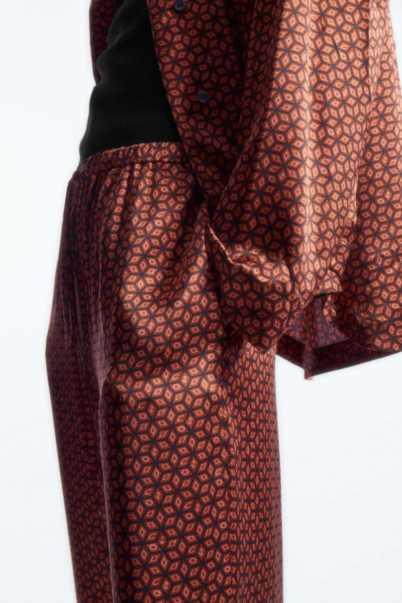 RUST / PRINTED COS PRINTED PURE SILK PAJAMA PANTS | QVD-275143