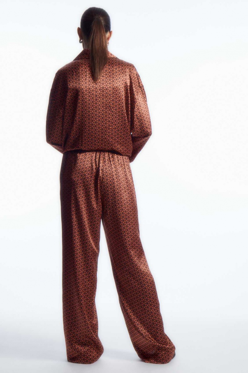 RUST / PRINTED COS PRINTED PURE SILK PAJAMA PANTS | QVD-275143