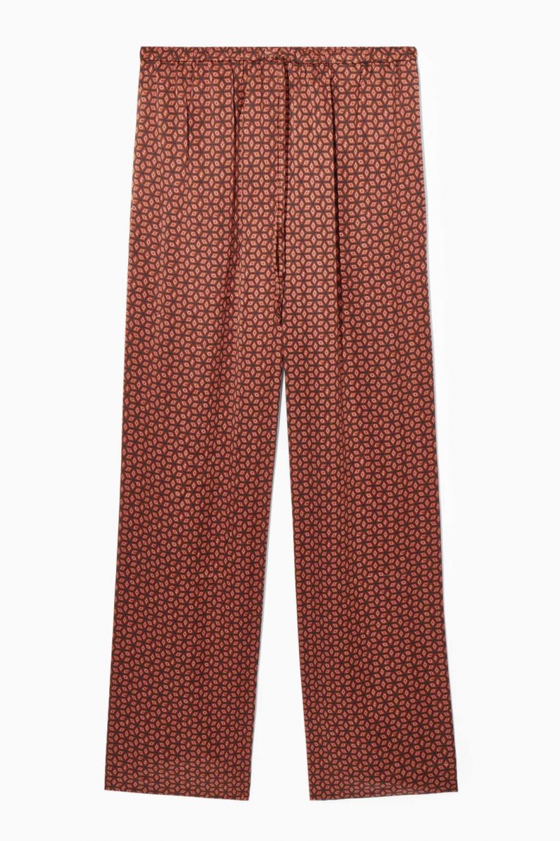 RUST / PRINTED COS PRINTED PURE SILK PAJAMA PANTS | QVD-275143