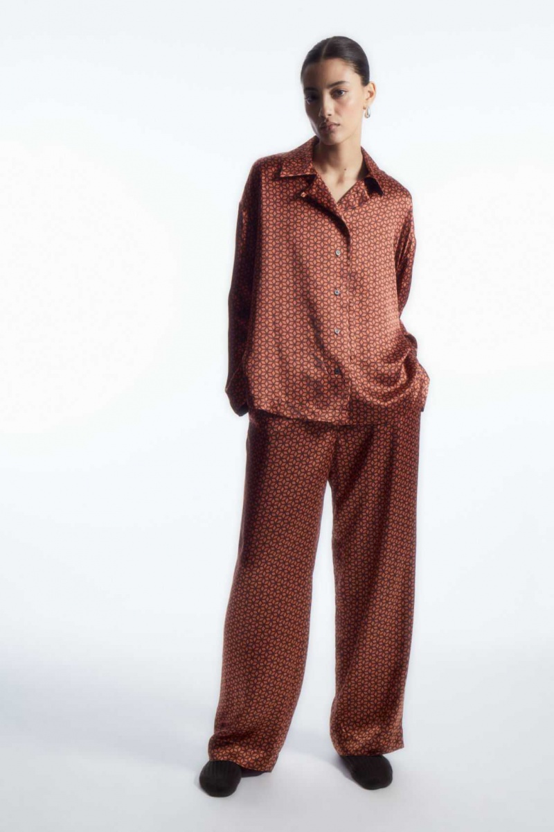 RUST / PRINTED COS PRINTED PURE SILK PAJAMA PANTS | QVD-275143