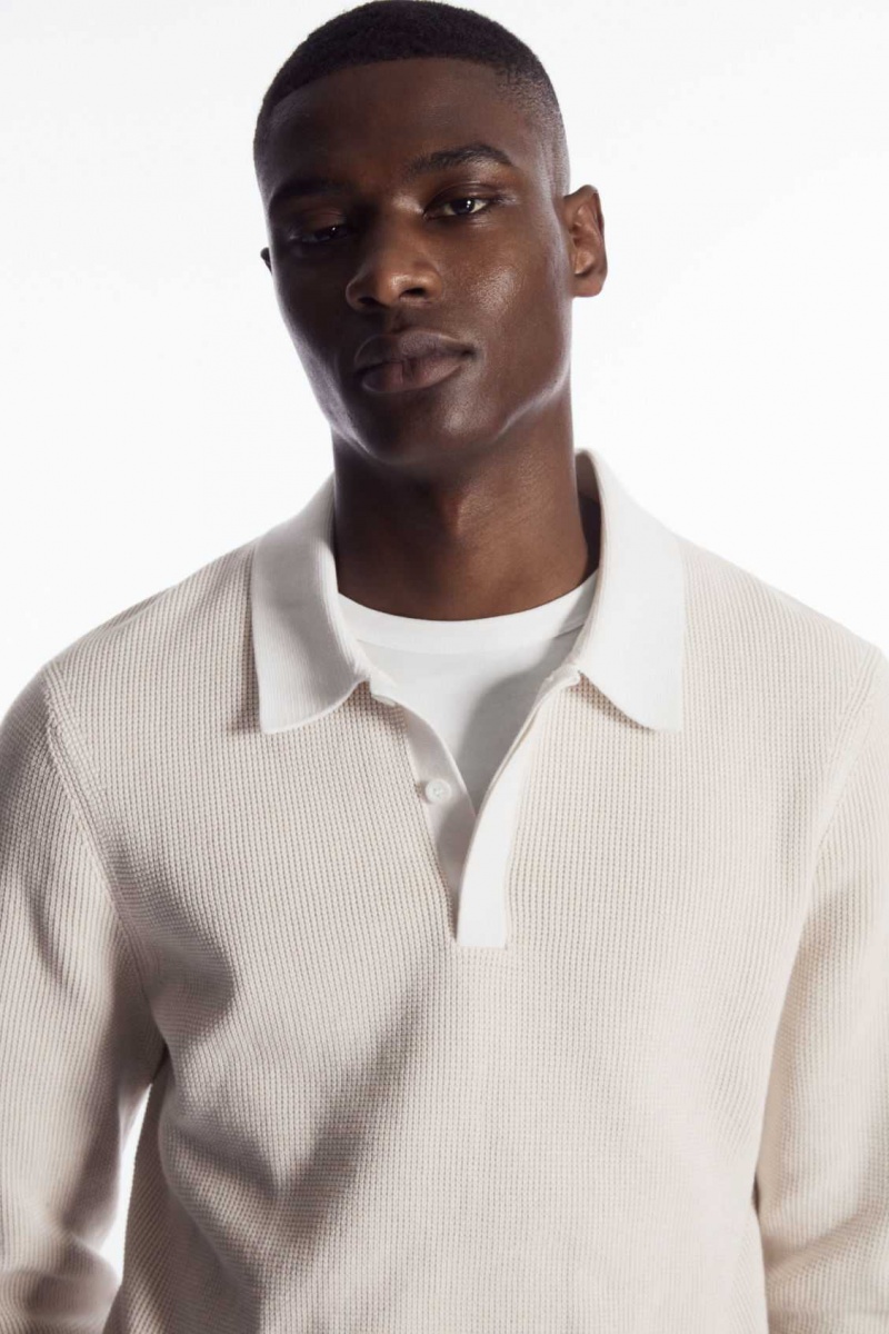 STONE COS CONTRAST-TRIM WAFFLE-KNIT POLO SHIRT | PYE-078349