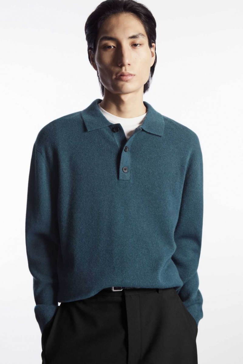 TEAL COS PURE CASHMERE POLO SHIRT | NOI-945816