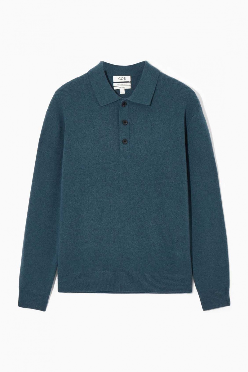 TEAL COS PURE CASHMERE POLO SHIRT | NOI-945816