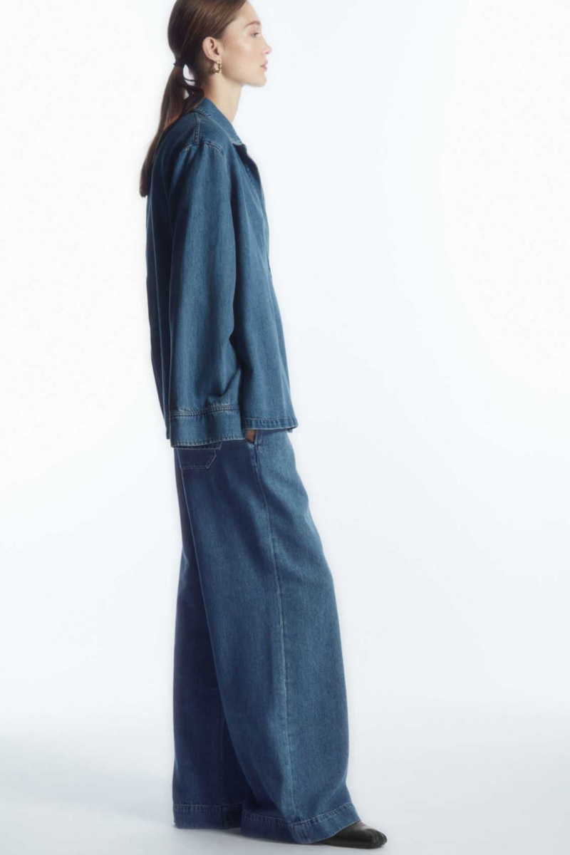 WASHED BLUE COS WIDE-LEG FLUID DENIM PANTS | CNB-784091