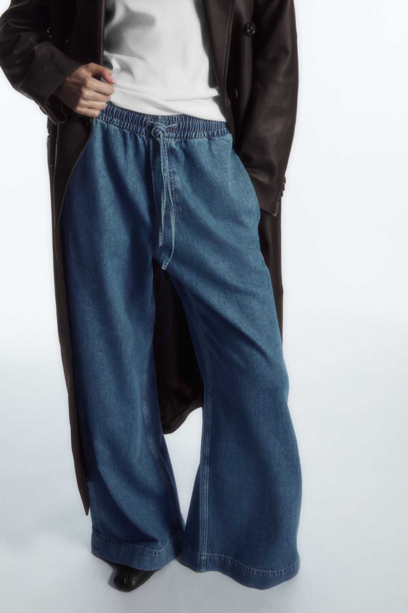 WASHED BLUE COS WIDE-LEG FLUID DENIM PANTS | CNB-784091