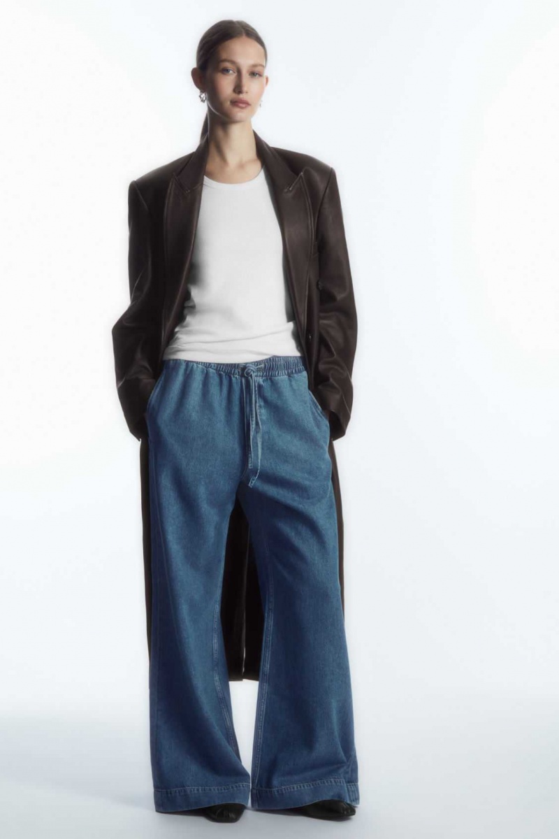 WASHED BLUE COS WIDE-LEG FLUID DENIM PANTS | CNB-784091