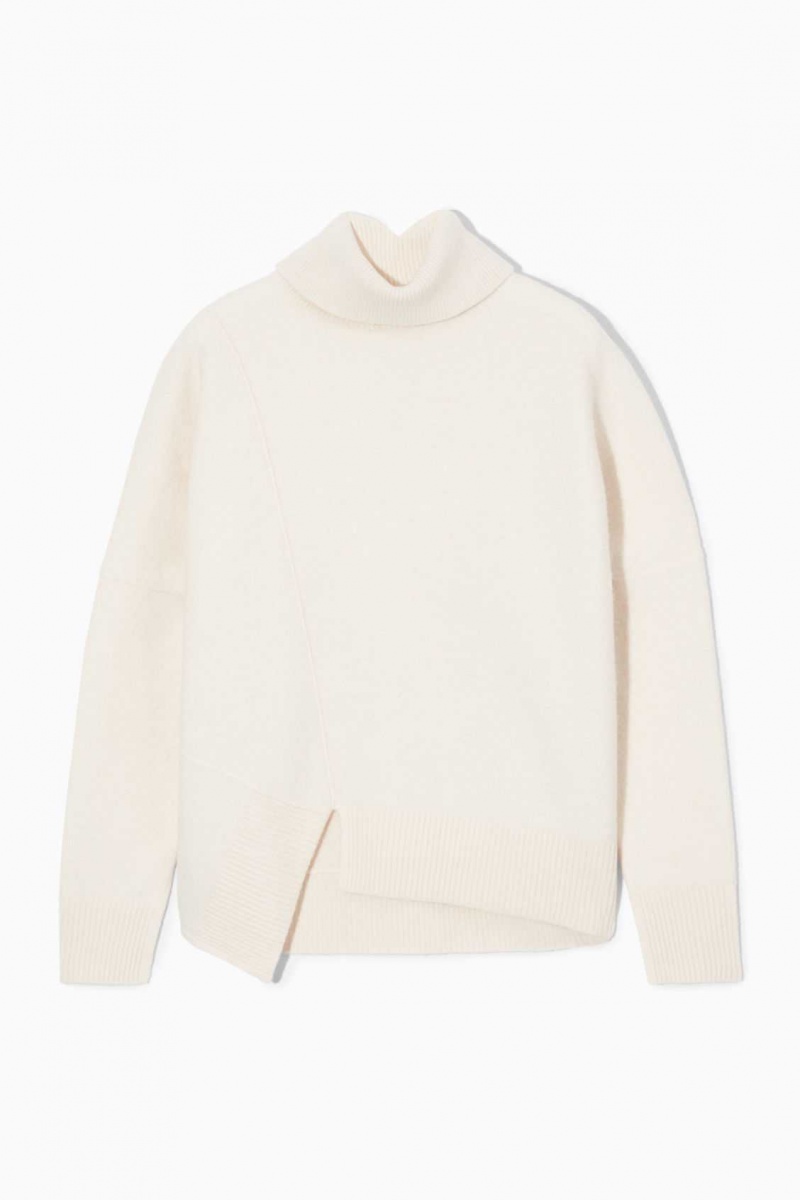 WHITE COS ASYMMETRIC MERINO WOOL SWEATER | VRQ-761205