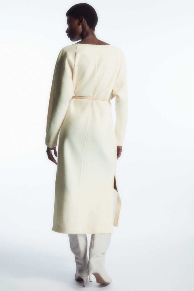 WHITE COS BOILED-WOOL LONG-SLEEVED MAXI DRESS | MHJ-352970