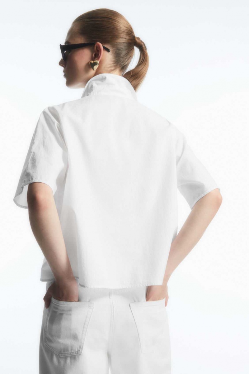 WHITE COS BOXY SHORT-SLEEVED POPLIN SHIRT | WPF-286743