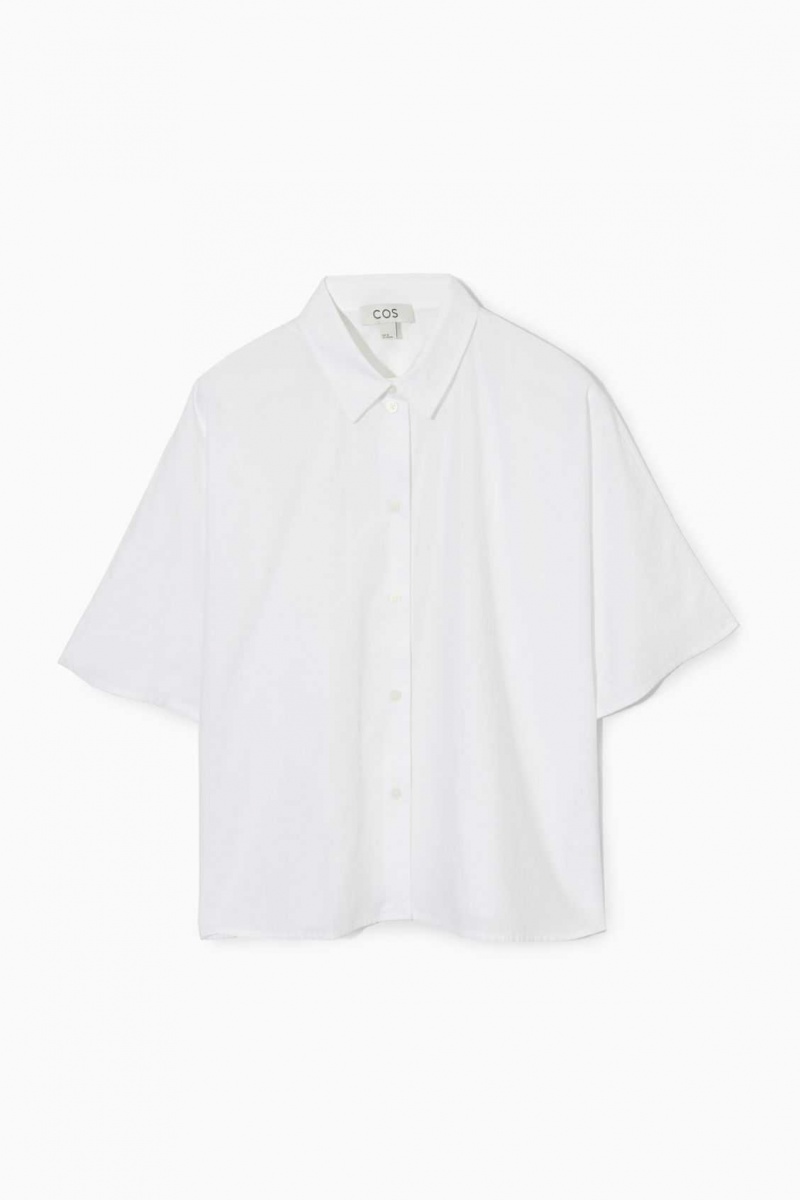 WHITE COS BOXY SHORT-SLEEVED POPLIN SHIRT | WPF-286743