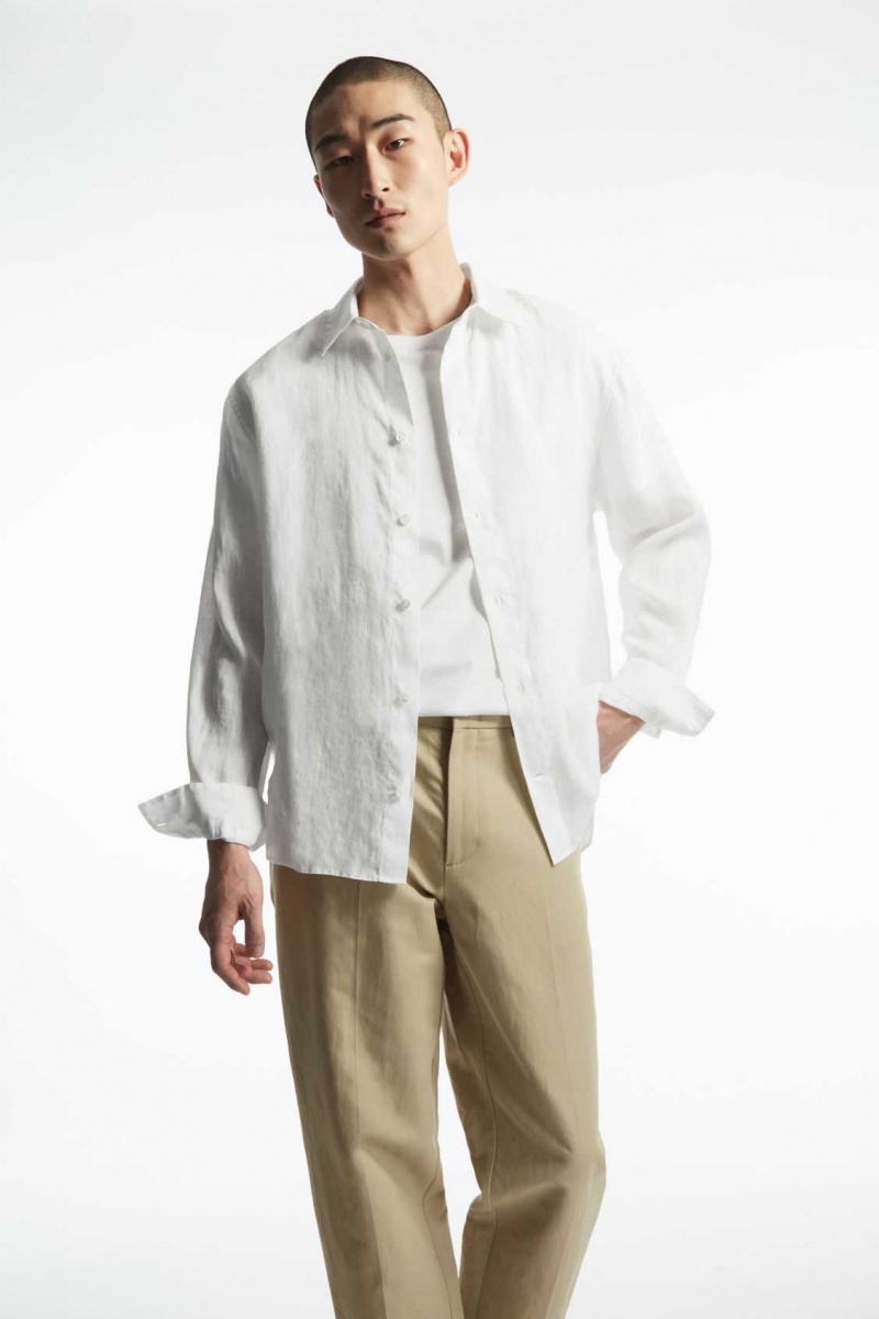 WHITE COS CURVED-HEM LINEN SHIRT | AFR-320785