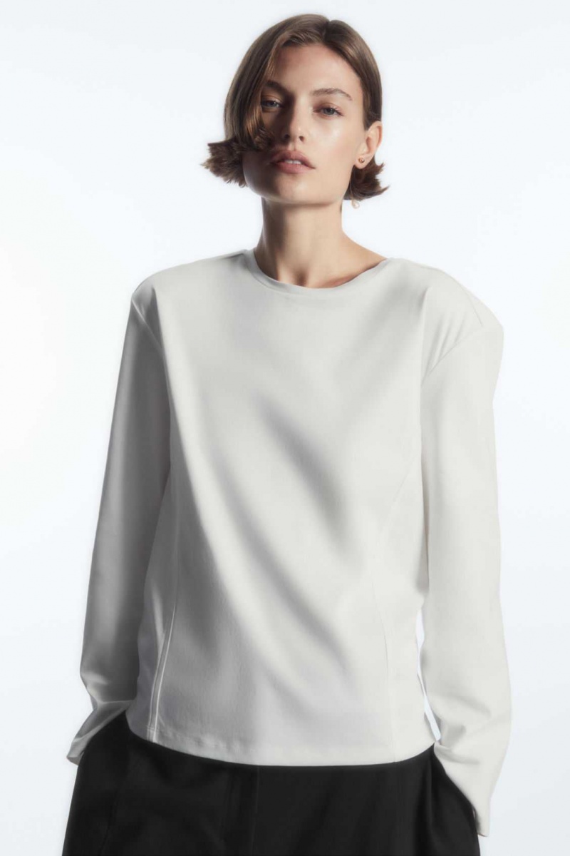 WHITE COS WAISTED LONG-SLEEVED TOP | TGL-134059