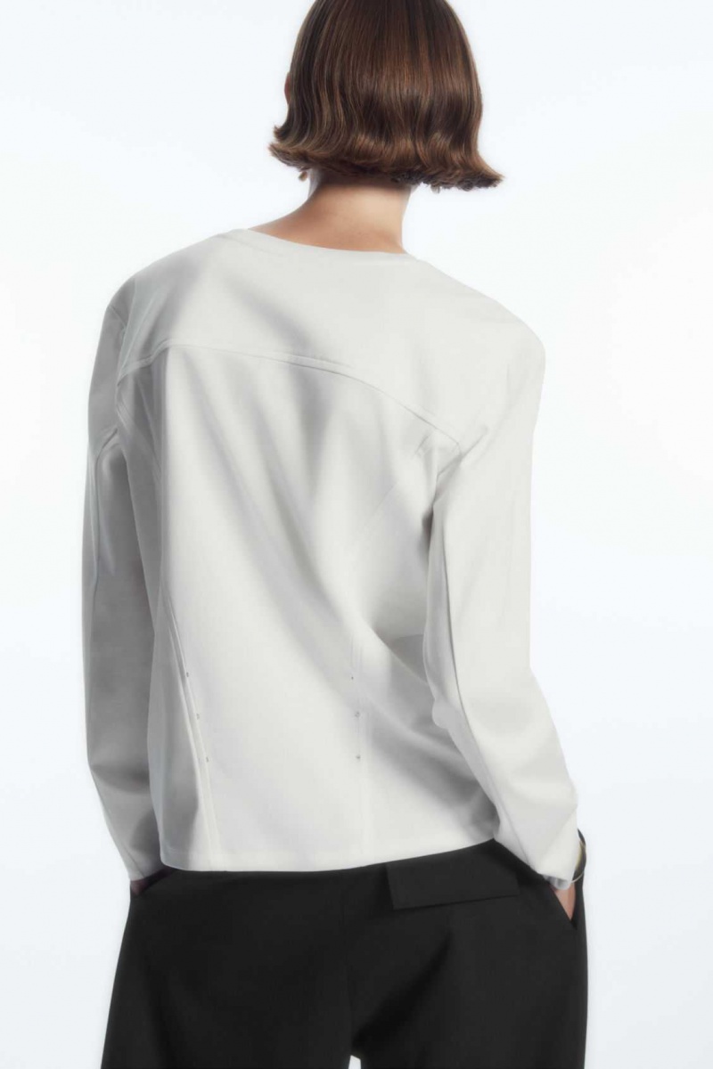 WHITE COS WAISTED LONG-SLEEVED TOP | TGL-134059