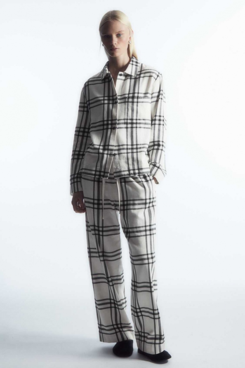 WHITE / BLACK / CHECKED COS CHECKED FLANNEL PAJAMA SET | JXC-071498