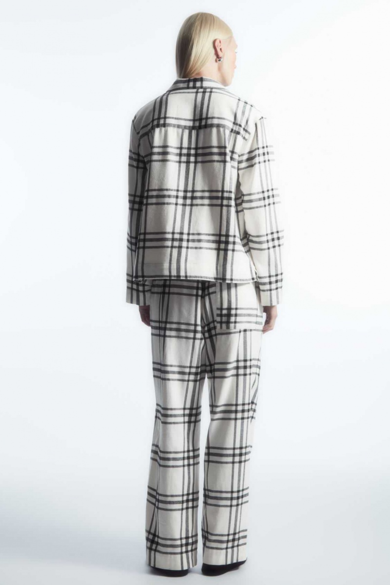 WHITE / BLACK / CHECKED COS CHECKED FLANNEL PAJAMA SET | JXC-071498