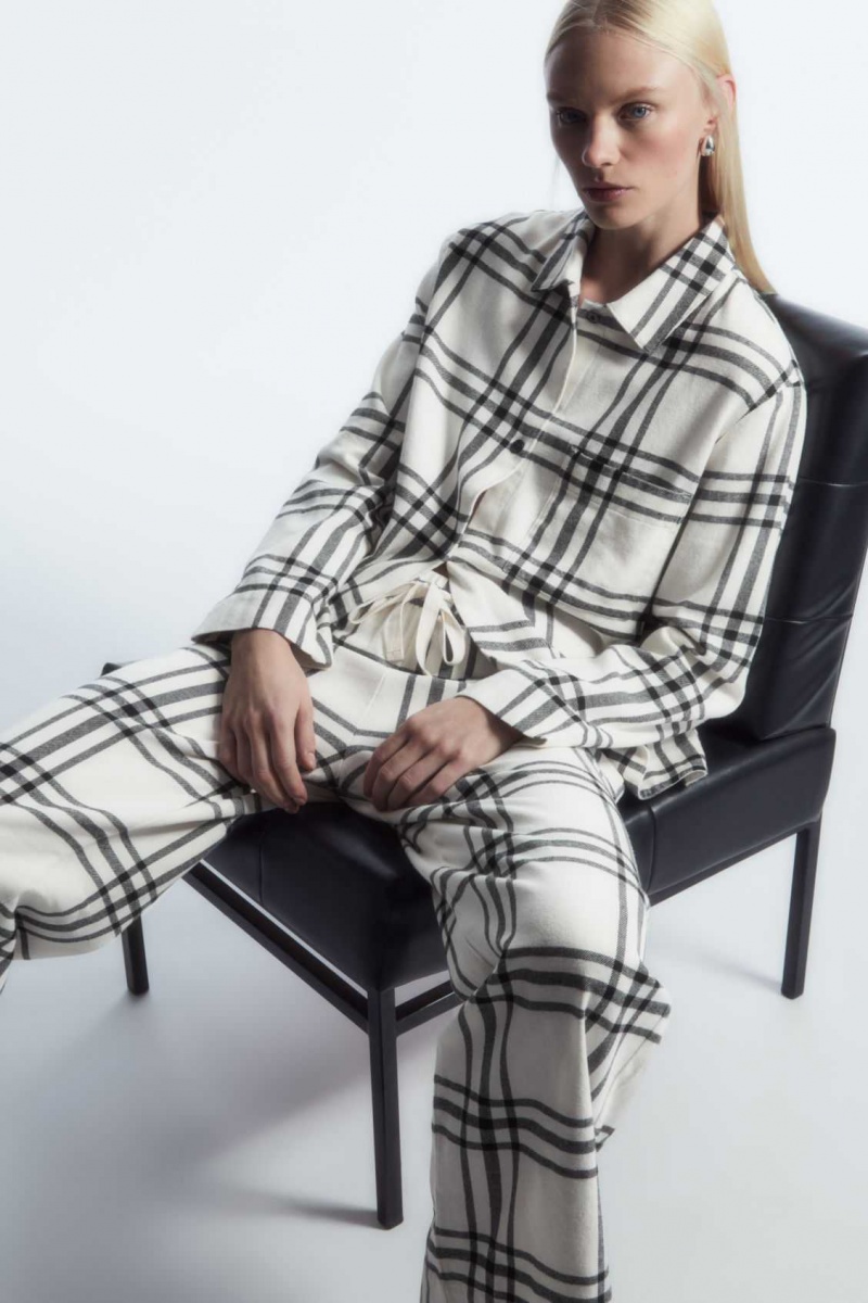 WHITE / BLACK / CHECKED COS CHECKED FLANNEL PAJAMA SET | JXC-071498