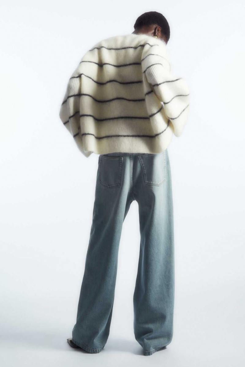 WHITE / STRIPED COS TEXTURED MOHAIR-BLEND SWEATER | JAK-372806