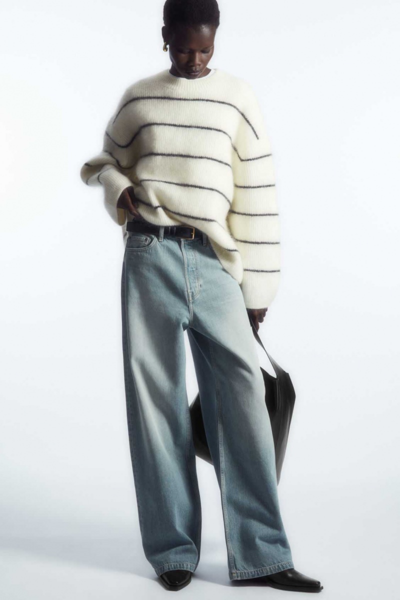 WHITE / STRIPED COS TEXTURED MOHAIR-BLEND SWEATER | JAK-372806