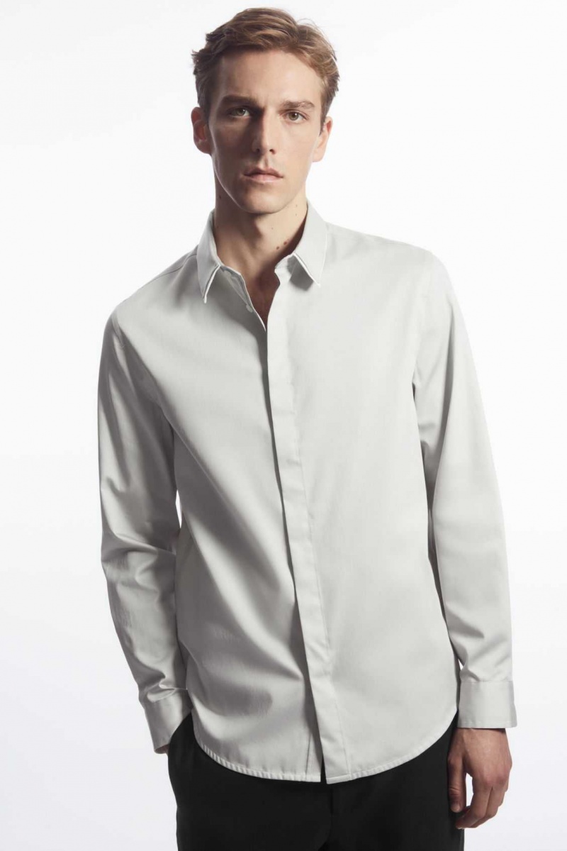 light gray COS LAYERED-COLLAR DRESS SHIRT - REGULAR | NMJ-872359